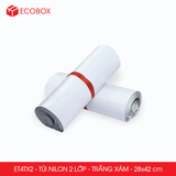  ET4TX2 - 28x42 cm - Combo 100 túi nilon niêm phong đóng hàng - 2 lớp - Trắng xám 