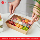  EFHP4N - Combo 25 hộp giấy kraft thực phẩm - Nắp PET - Nâu - 20.5x15x6 cm 