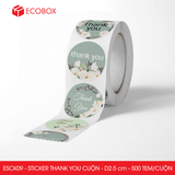  ESCK09 - Cuộn Sticker Thank You tròn - Nhiều thiết kế - 2.5cm - [500 tem/cuộn] 