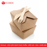  EFHGxN - Hộp giấy kraft thực phẩm - Nắp gài - Nâu - Nhiều size 
