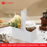  EKQ1T - Khay giấy hai ngăn có quai xách - Trắng - 17.5x8x9 cm 