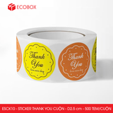  ESCK10 - Cuộn Sticker Thank You tròn - Nhiều thiết kế - 2.5cm - [500 tem/cuộn] 