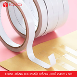  EBK6B - Băng keo 2 mặt trắng - Khổ 2,4cm x 8m 