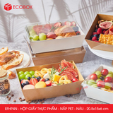  EFHP4N - Combo 25 hộp giấy kraft thực phẩm - Nắp PET - Nâu - 20.5x15x6 cm 