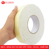  EBK7x - Băng keo 2 mặt xốp vàng - Độ dài 5m - Nhiều size 