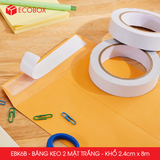  EBK6B - Băng keo 2 mặt trắng - Khổ 2,4cm x 8m 