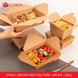  EFHG3N - Combo 25 hộp giấy kraft thực phẩm - Nắp gài - Nâu - 1400 ml 