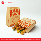  EFT21I - Túi giấy đựng fastfood - Vàng - In cam - "Eat and Smile" - 20x13.5x5.5 cm 