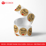  ESC03 - Cuộn Sticker Thank You tròn - Một thiết kế - 2.5cm - [500 tem/cuộn] 