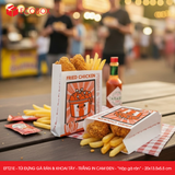  EFT21E - Túi giấy đựng gà rán & khoai tây chiên - Trắng - In cam & đen - "Hộp gà rán" - 20x13.5x5.5 cm 