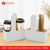  EKQ1T - Khay giấy hai ngăn có quai xách - Trắng - 17.5x8x9 cm 