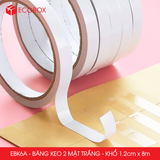  EBK6A - Băng keo 2 mặt trắng - Khổ 1,2cm x 8m 