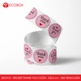  ESCK12 - Cuộn Sticker Thank You tròn - Nhiều thiết kế - 2.5cm - [500 tem/cuộn] 