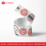 ESCK03 - Cuộn Sticker Thank You tròn - Nhiều thiết kế - 2.5cm - [500 tem/cuộn] 