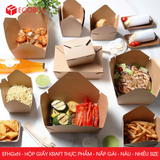  EFHGxN - Hộp giấy kraft thực phẩm - Nắp gài - Nâu - Nhiều size 