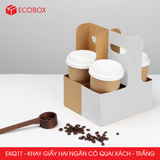  EKQ1T - Khay giấy hai ngăn có quai xách - Trắng - 17.5x8x9 cm 