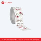  ESCK14 - Cuộn Sticker Thank You tròn - Nhiều thiết kế - 2.5cm - [500 tem/cuộn] 