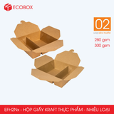  EFH2Nx - Combo 25 hộp giấy kraft 2 ngăn - Nắp gài - Nâu - 1800 ml - 280gsm & 300gsm 