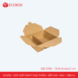  EFH2N2 - 300 gsm - Combo 25 hộp giấy kraft 2 ngăn - Nắp gài - Nâu - 1800 ml 