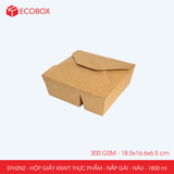  EFH2N2 - 300 gsm - Combo 25 hộp giấy kraft 2 ngăn - Nắp gài - Nâu - 1800 ml 