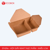  EFH2Nx - Combo 25 hộp giấy kraft 2 ngăn - Nắp gài - Nâu - 1800 ml - 280gsm & 300gsm 
