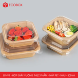  EFHV1 - Combo 25 hộp giấy kraft vuông - Nắp PET - Nâu - 300ml 