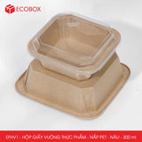  EFHV1 - Combo 25 hộp giấy kraft vuông - Nắp PET - Nâu - 300ml 