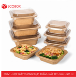  EFHV1 - Combo 25 hộp giấy kraft vuông - Nắp PET - Nâu - 300ml 