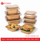  EFHV1 - Combo 25 hộp giấy kraft vuông - Nắp PET - Nâu - 300ml 