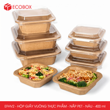  EFHV2 - Combo 25 hộp giấy kraft vuông - Nắp PET - Nâu - 400ml 