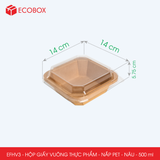  EFHV3 - Combo 25 hộp giấy kraft vuông - Nắp PET - Nâu - 500ml 