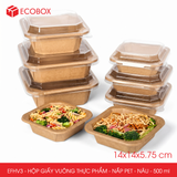  EFHV3 - Combo 25 hộp giấy kraft vuông - Nắp PET - Nâu - 500ml 