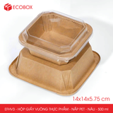  EFHV3 - Combo 25 hộp giấy kraft vuông - Nắp PET - Nâu - 500ml 