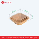 EFHV4 - Combo 25 hộp giấy kraft vuông - Nắp PET - Nâu - 650ml 