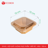  EFHV5 - Combo 25 hộp giấy kraft vuông - Nắp PET - Nâu - 750ml 