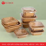  EFHV5 - Combo 25 hộp giấy kraft vuông - Nắp PET - Nâu - 750ml 