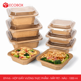  EFHV6 - Combo 25 hộp giấy kraft vuông - Nắp PET - Nâu - 1000ml 
