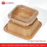  EFHV7 - Combo 25 hộp giấy kraft vuông - Nắp PET - Nâu - 1200ml 