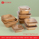  EFHV7 - Combo 25 hộp giấy kraft vuông - Nắp PET - Nâu - 1200ml 