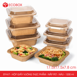  EFHV7 - Combo 25 hộp giấy kraft vuông - Nắp PET - Nâu - 1200ml 