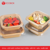  EFHVx - Combo 25 hộp giấy kraft vuông - Nắp PET - Nâu - Nhiều size 