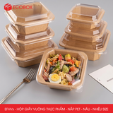  EFHVx - Combo 25 hộp giấy kraft vuông - Nắp PET - Nâu - Nhiều size 