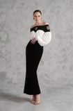  DANG PASS - Set áo bẹt vai phối tay trắng kèm chân váy đen CHAU PHAM 