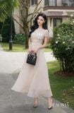  Váy nude dài tay ngắn đính hoa nổi thân trên CASLITADEMINHTHANH 