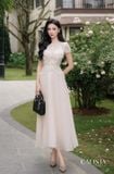  Váy nude dài tay ngắn đính hoa nổi thân trên CASLITADEMINHTHANH 