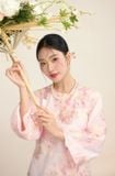  W - Áo dài hồng thêu hoa quần hồng nhạt EDINI 