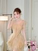 Váy ngắn kem đính hoa hồng 2 bân tà XYBYMY XY đi chơi quý phái