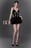  Váy đen tà phồng đính đá ngay ngực và ôm eo BANDAGE DRESS 