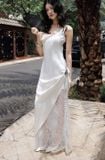  Đầm trắng lệch vai xẻ tà ren quyến rũ TRIO JI 