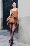  Váy nâu gắn dáng bí đính bông bên hông PHAM 